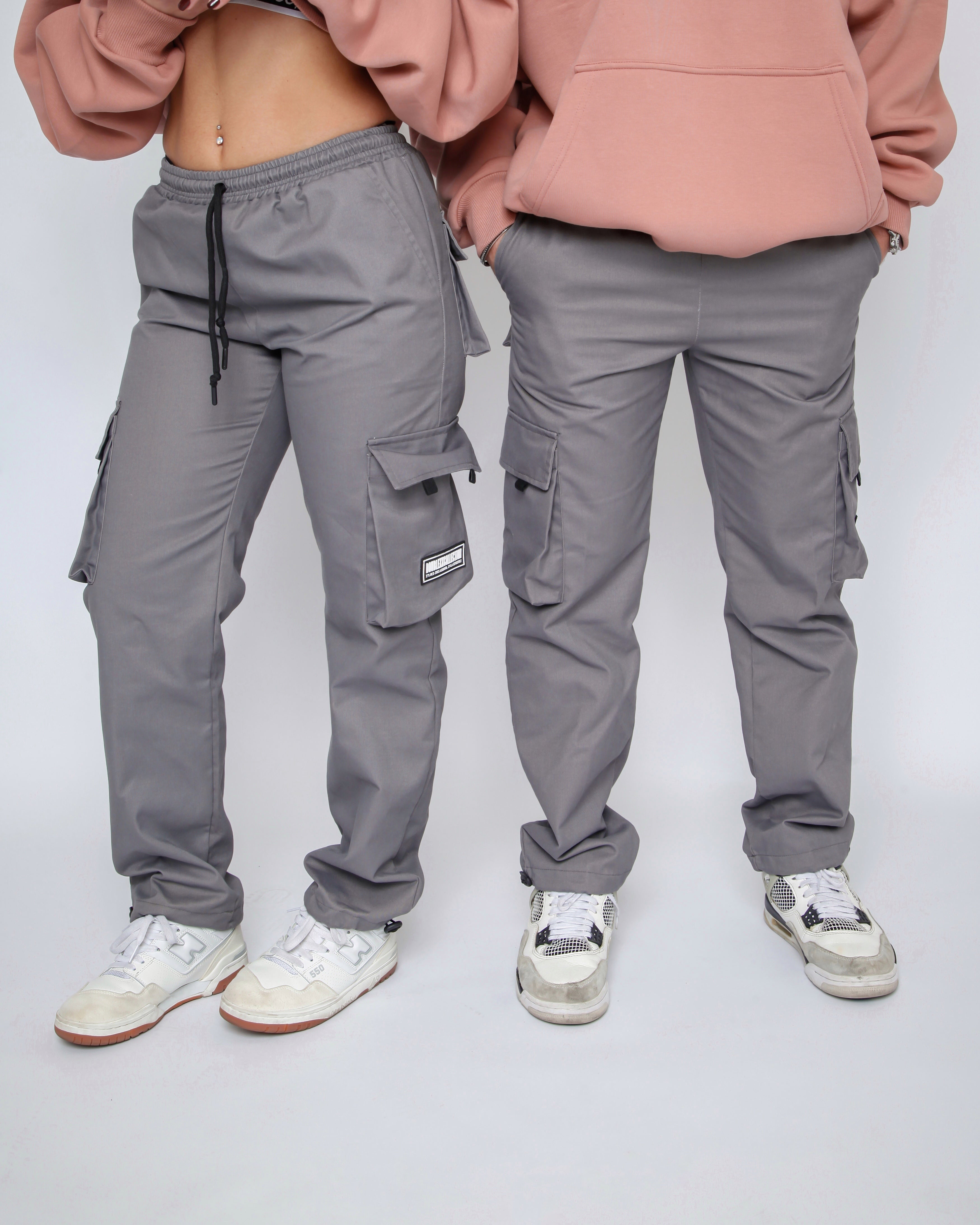 [PAKUA] / ☆ CRYSTAL DOUBLE RIBBON JOGER PANTS / GREY Shape Light Grey Double Waistband Wide Leg Joggers | Shape