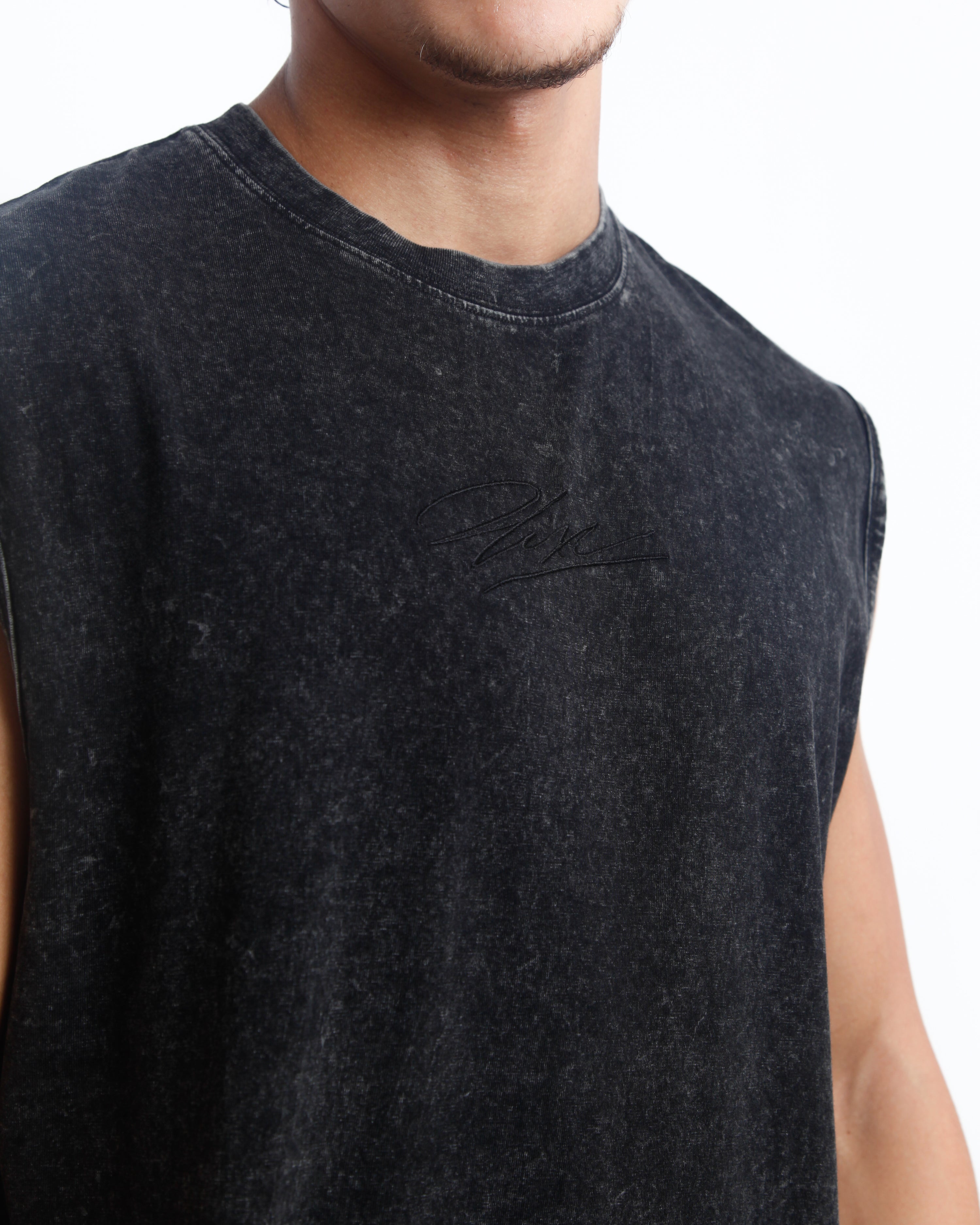 Acid Washed Tank Top - Black