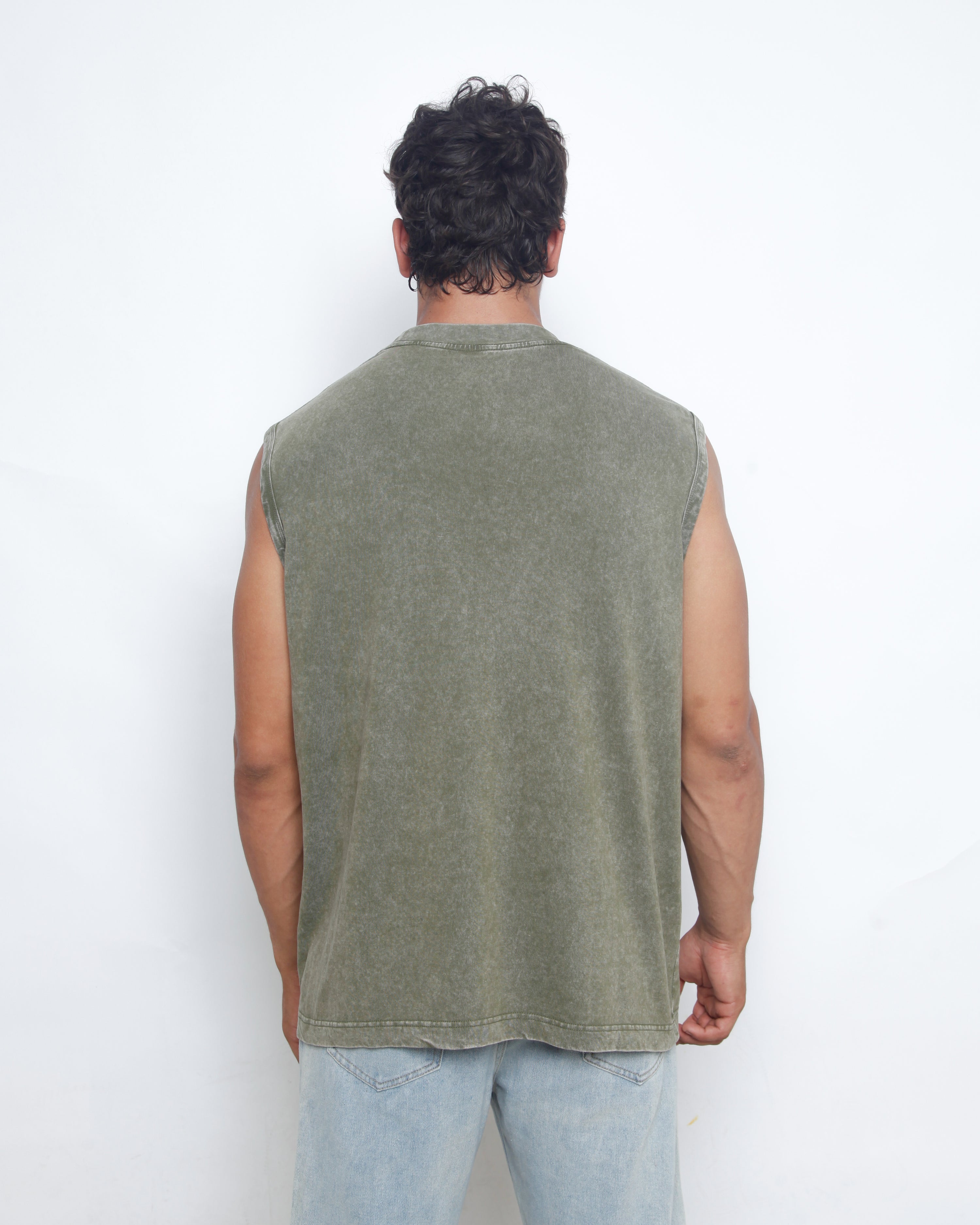 Acid Washed Tank Top - Olive Green