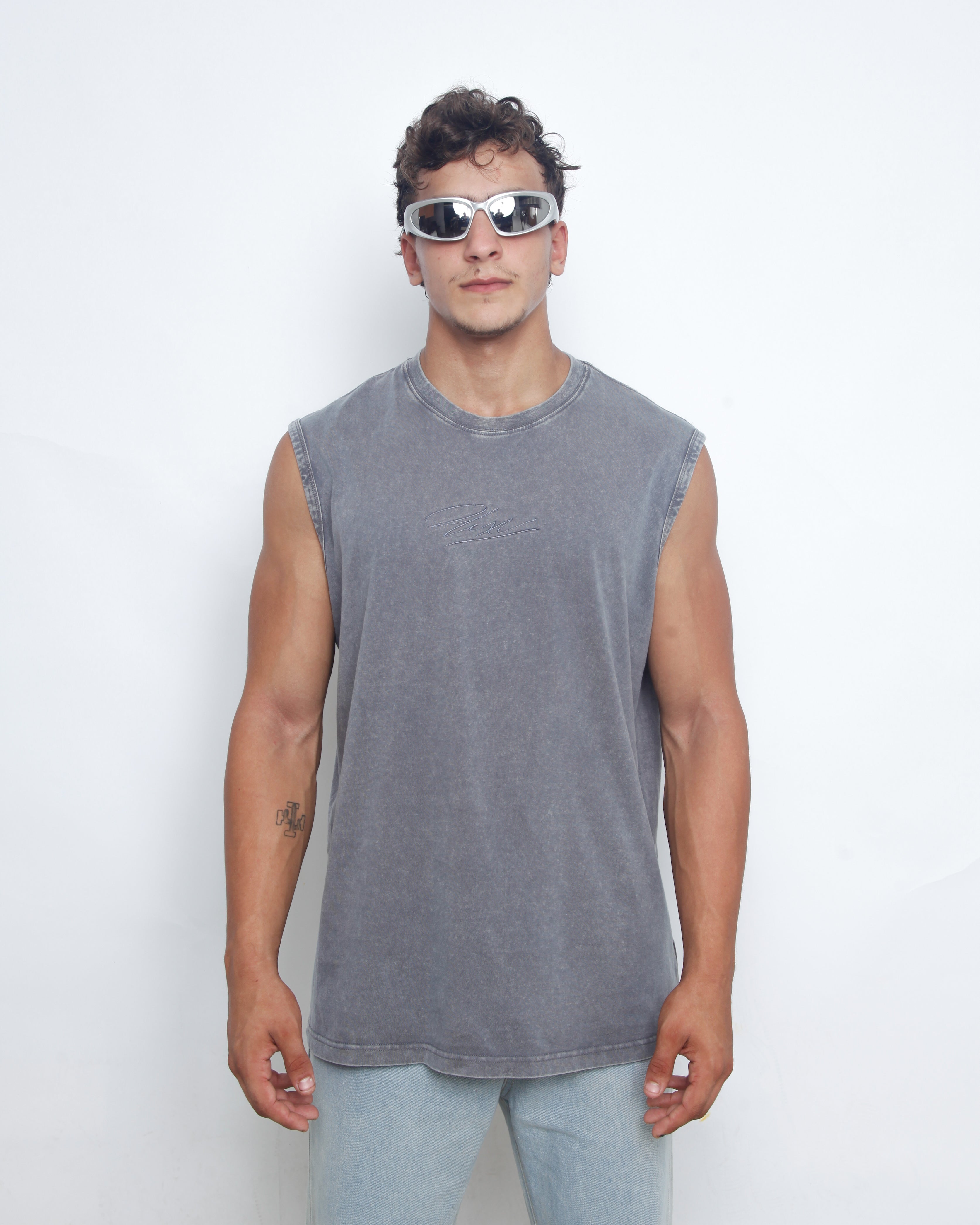 Acid Washed Tank Top - Bluish Gray – Double XX Collection
