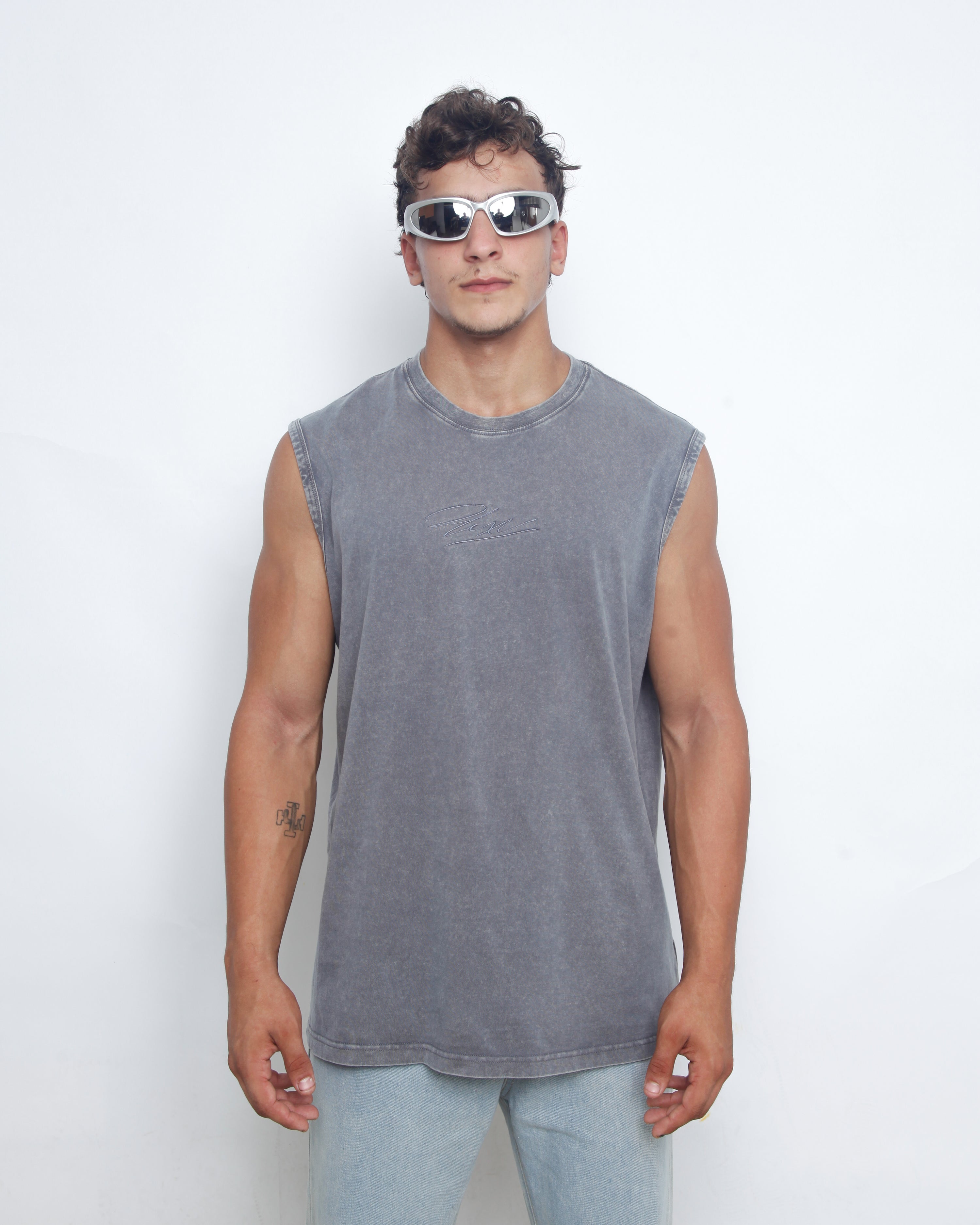 Acid Washed Tank Top - Bluish Gray