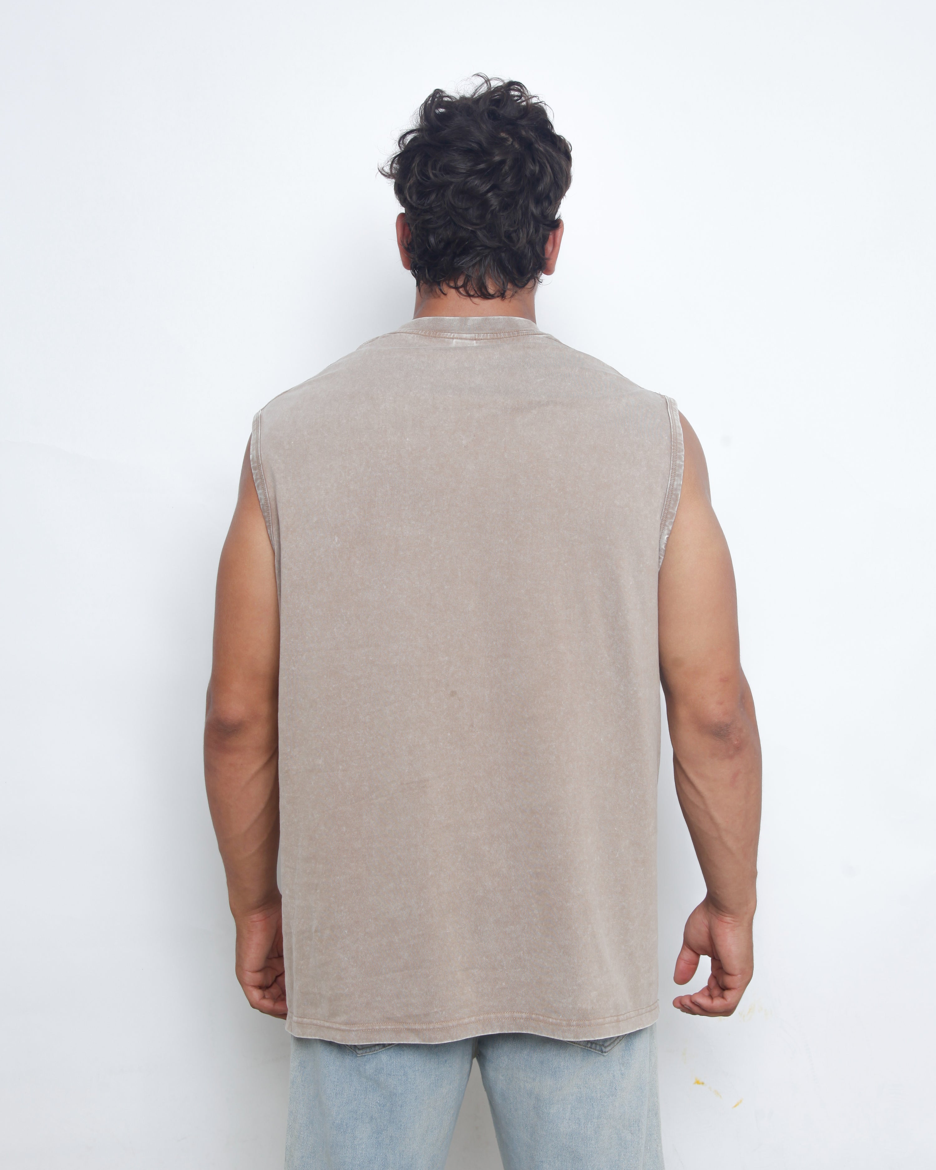 Acid Washed Tank Top - Beige