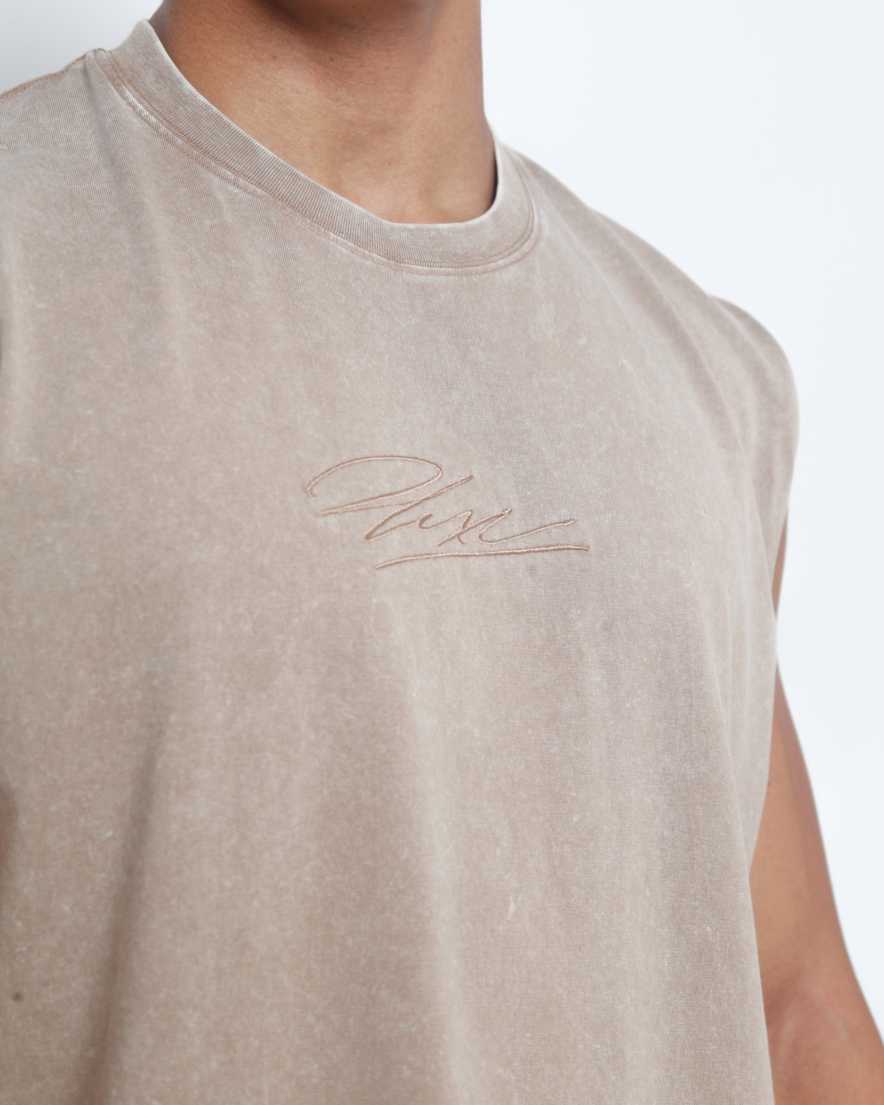 Acid Washed Tank Top - Beige