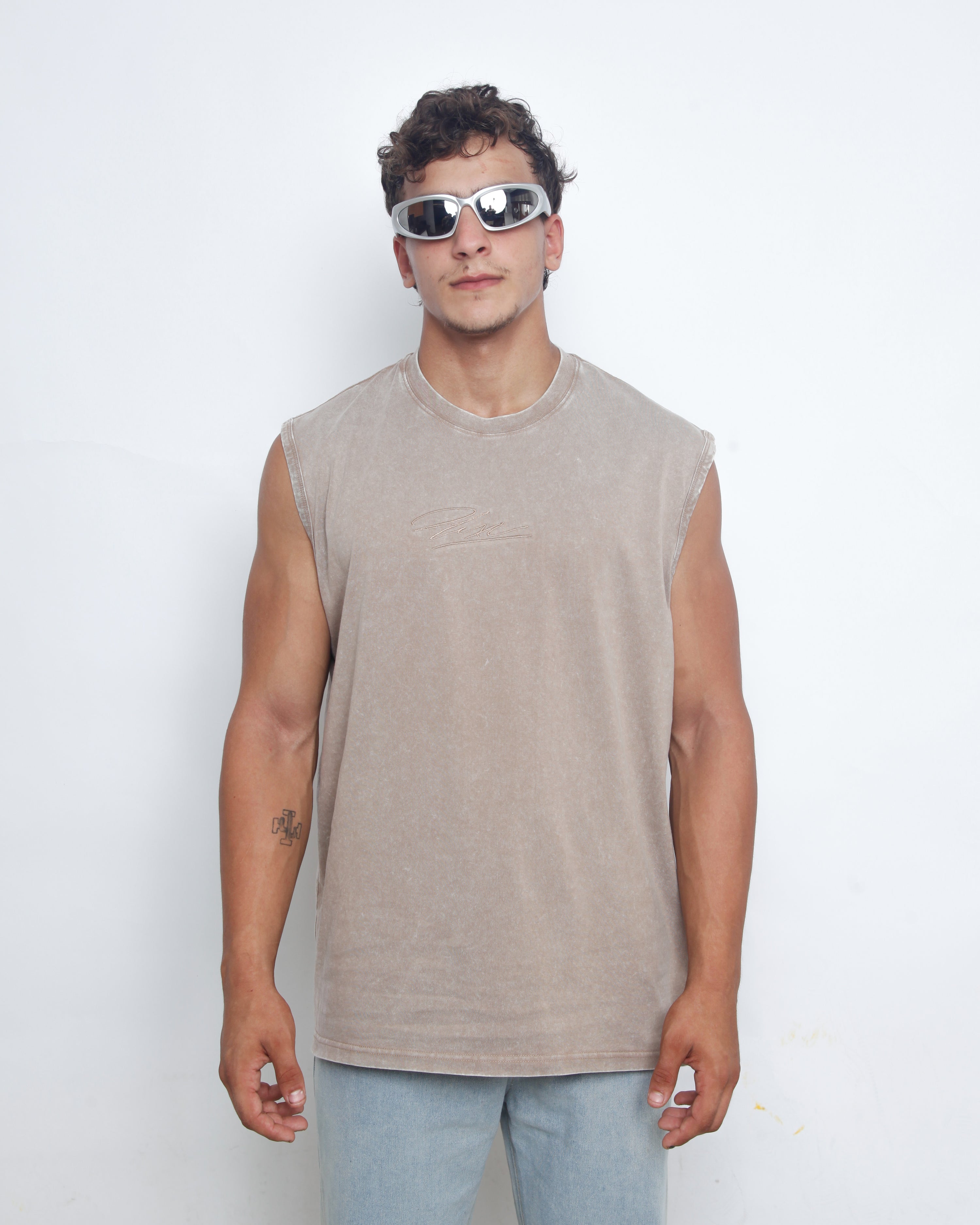 Acid Washed Tank Top - Beige