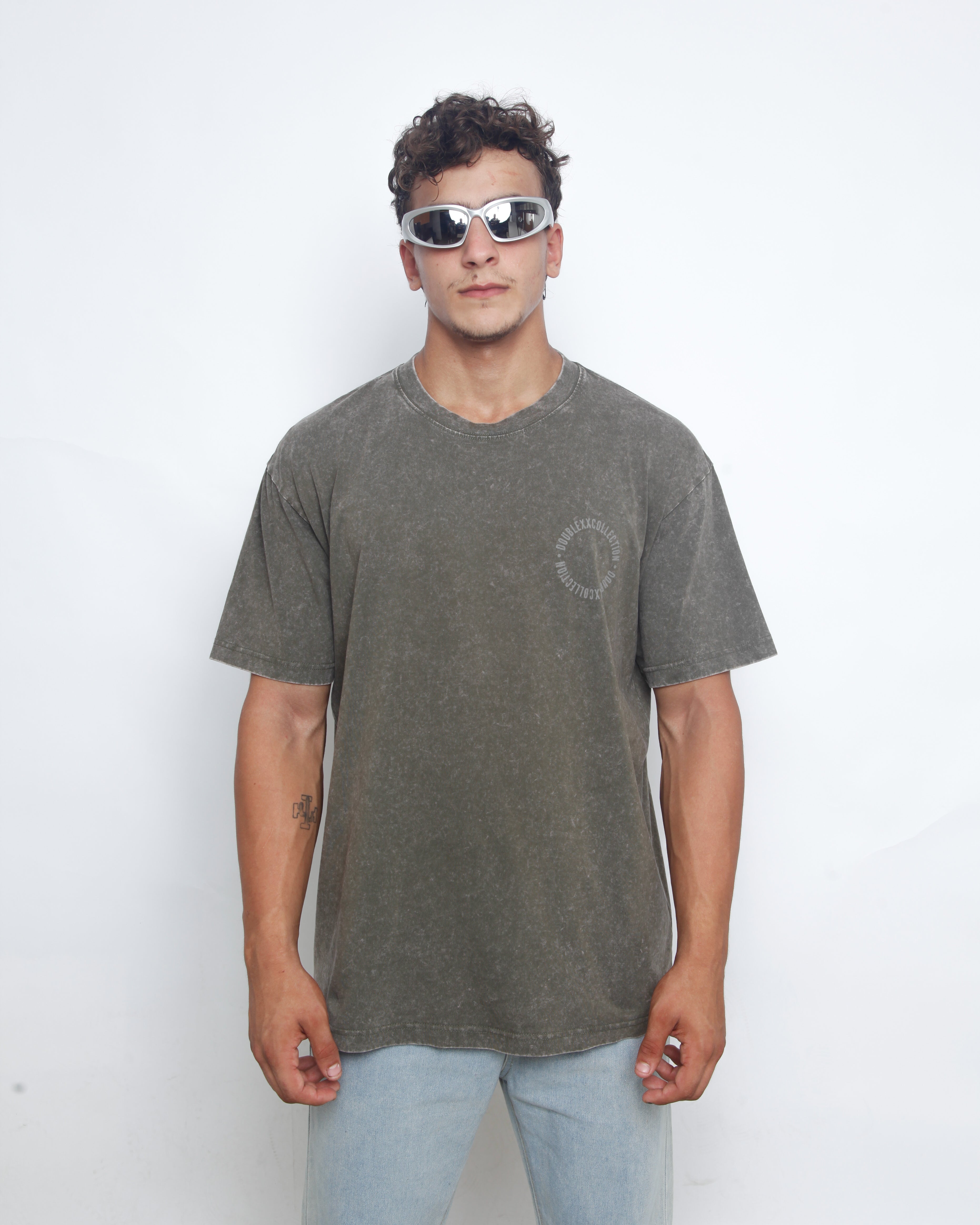 Acid Washed Unisex Tee - Olive Green – Double XX Collection