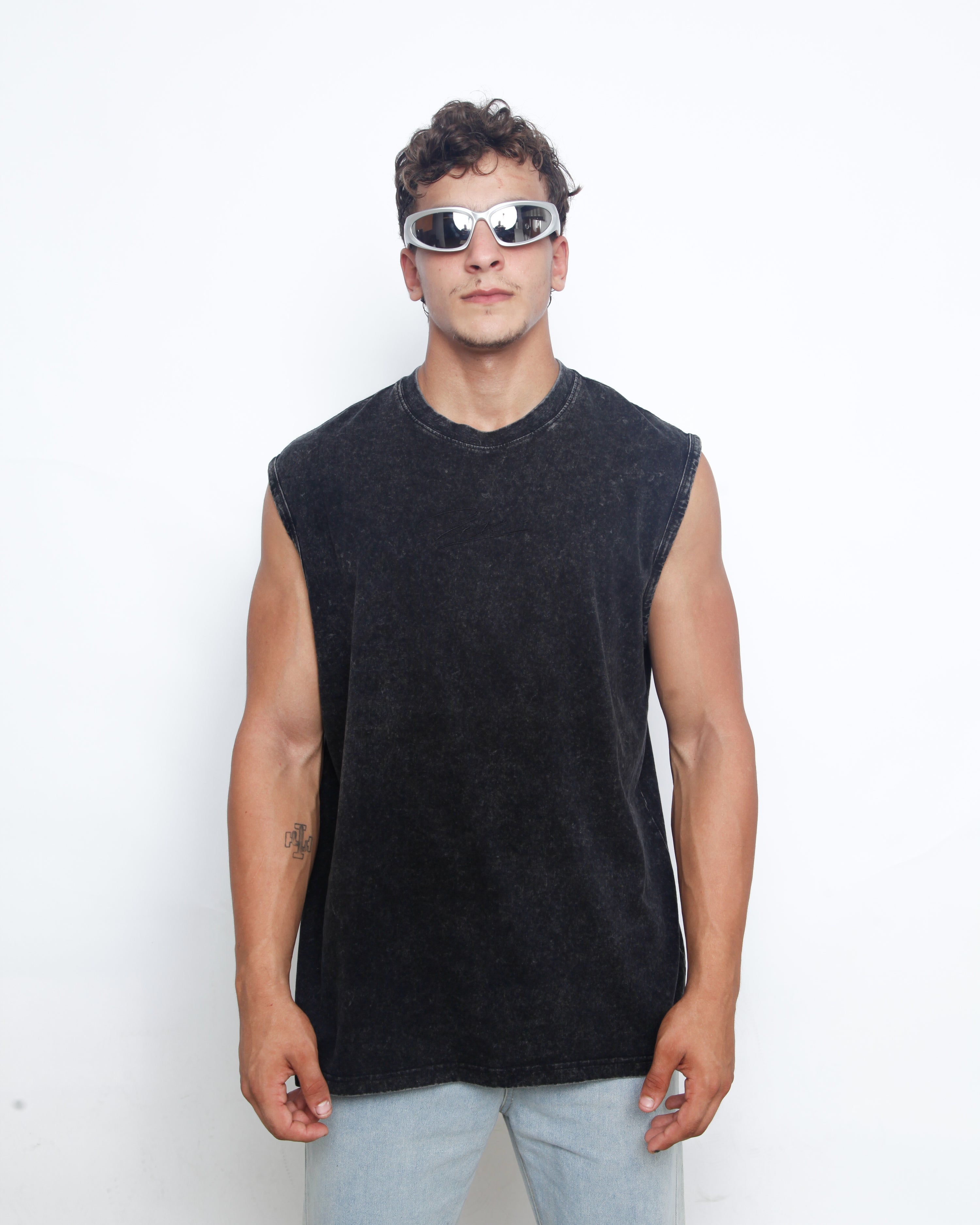 Acid Washed Tank Top - Black
