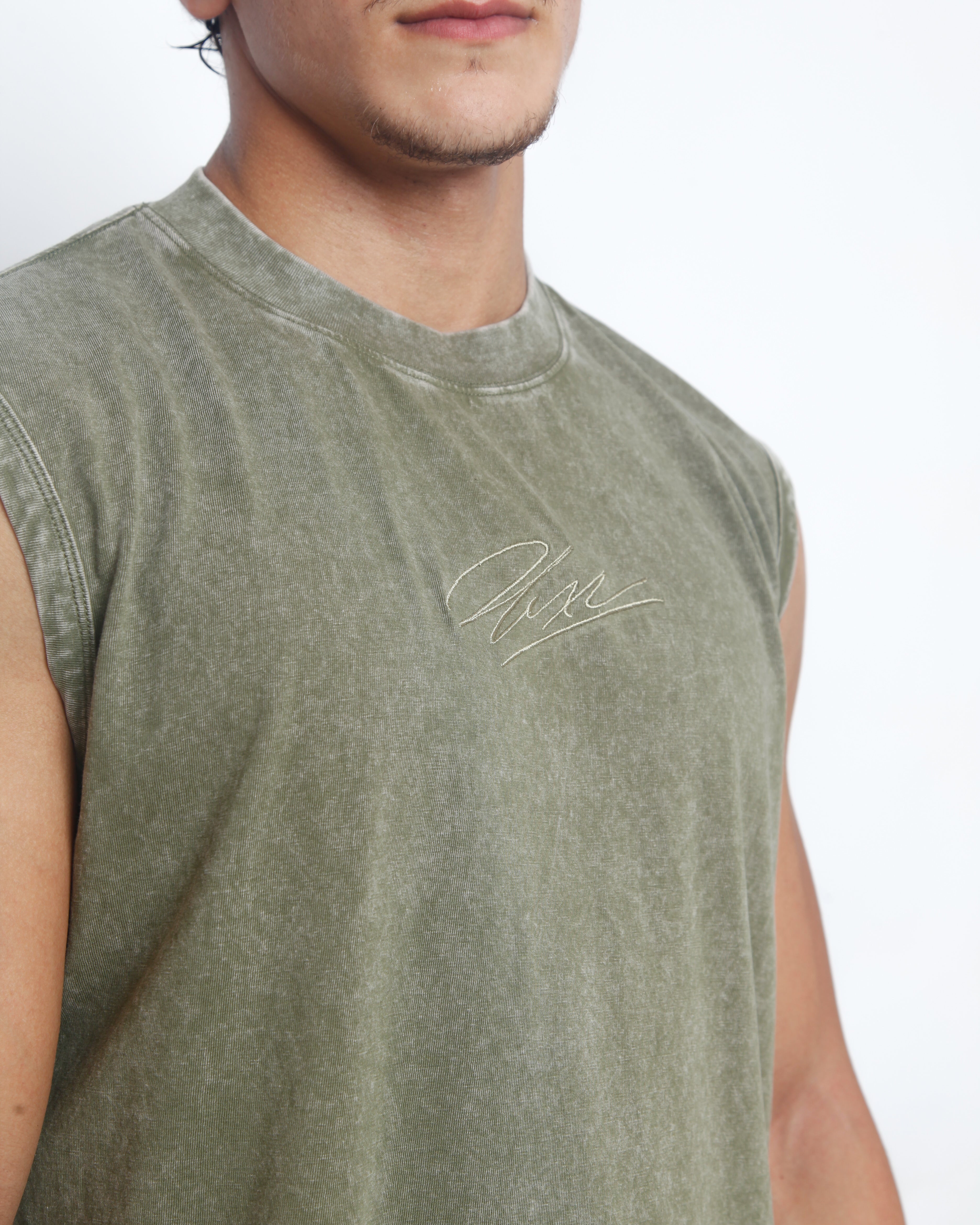 Acid Washed Tank Top - Olive Green – Double XX Collection